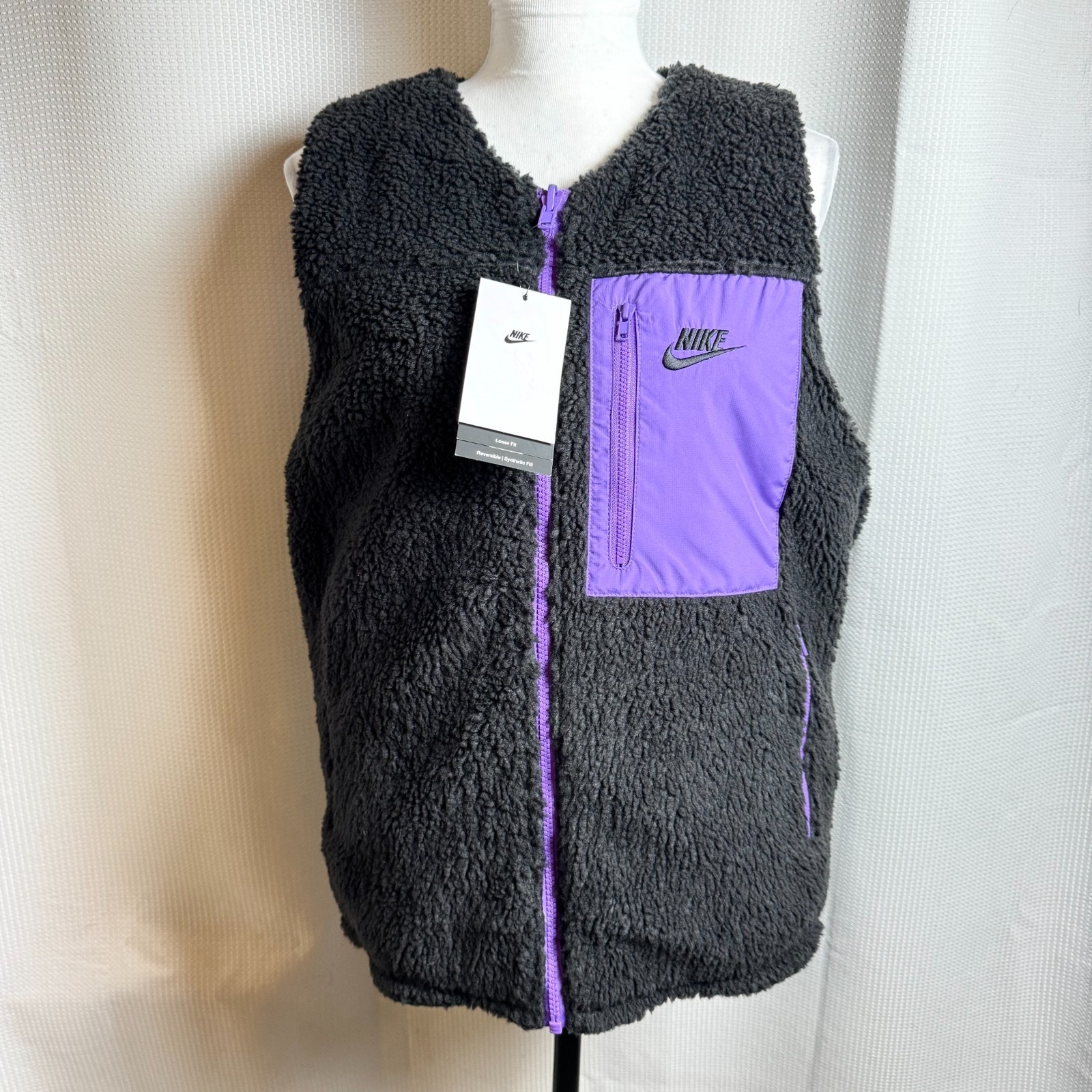 Nwt Nike Club Reversible Winterized Fleece Vest Mens Sz Xs Black Purple Grape